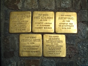 Stolpersteine outside a building