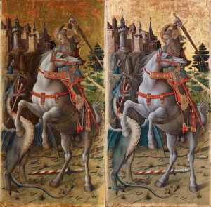 Carlo Crivelli, Saint George Slaying the Dragon, 1470, gold, silver and tempera on panel, 94 x 47.8 cm, Isabella Stewart Gardner Museum, Boston